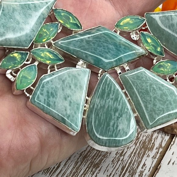 Awesome Amazonite Opalite Statement Necklace Handmade Large Gemstone 925 Silver - Picture 11 of 16